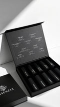 Essenzia Discovery Set, open black box holding ten 20 ml eau de parfum sprays